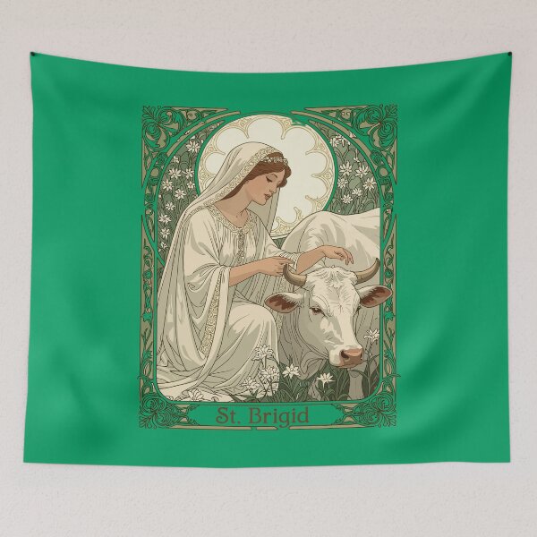 Item preview, St Brigid Patroness Saint Of Ireland With White Cow designed and sold by taiche.