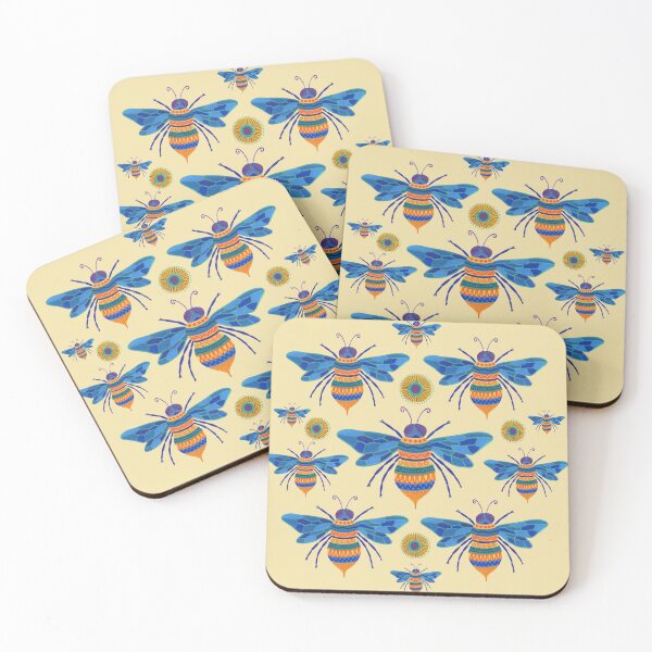 Item preview, Flight Pattern - Abstract Bees – Unique Hand-Drawn Artwork - Pale Honey Yellow / Cream designed and sold by FUNKARIUM.