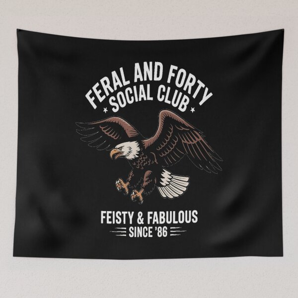 Item preview, Feral and Forty Social Club Feisty & Fabulous Since 1986 Tshirt designed and sold by Jacky-Design.