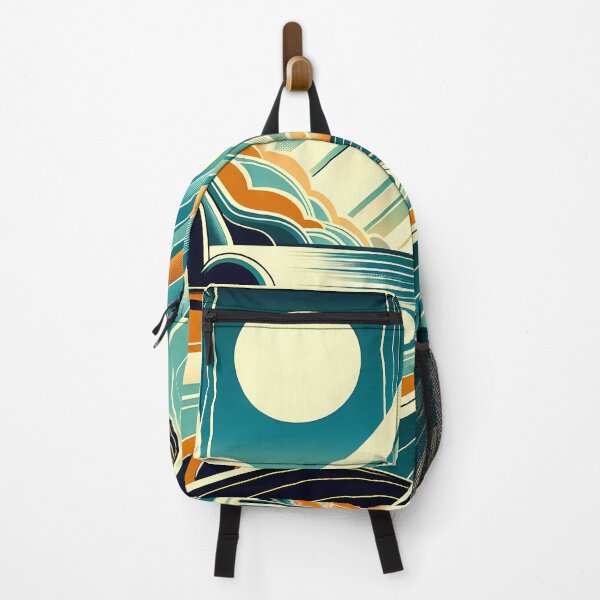Item preview, Retro Coastal Landscape with Sun and Geometric Clouds designed and sold by InkSmithery.