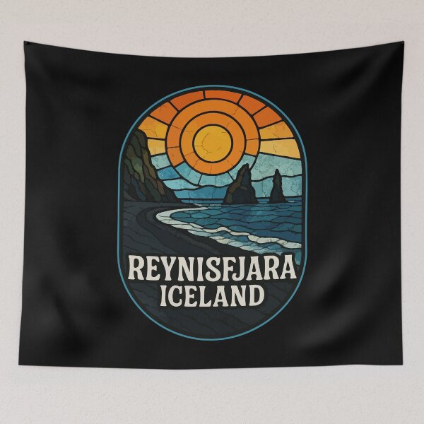 Item preview, Reynisfjara Iceland Retro Stained Glass Travel designed and sold by TomFrontierArt.