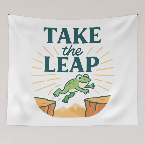 Item preview, Take the Leap - Cute Motivational Frog Jumping Design. designed and sold by The-T-In-Retro.