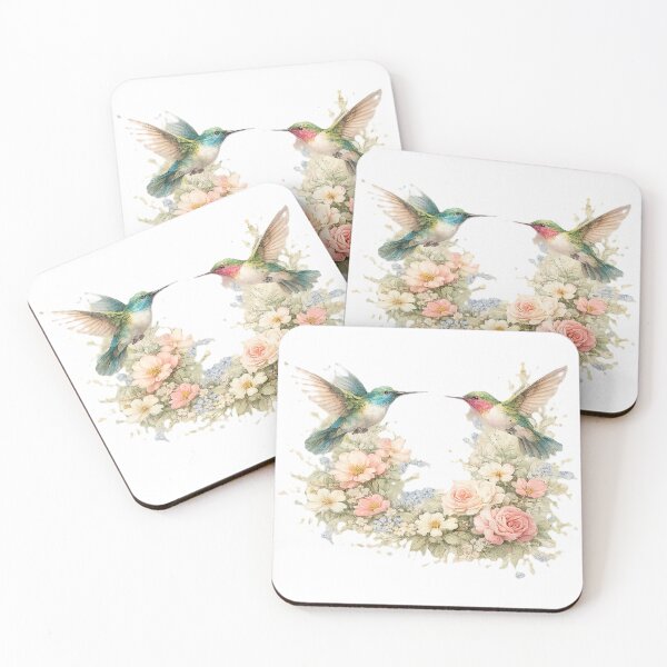 Artikelvorschau, Kolibri-Tanz – Elegante Aquarellillustration von Vögeln und Blüten entworfen und verkauft von Artflare Studio.