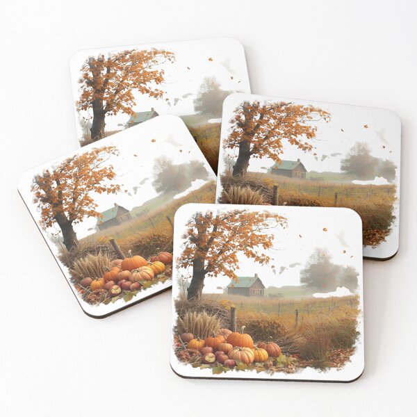 Item preview, Cozy Fall Landscape with Farmhouse and Morning Mist designed and sold by catcurio.