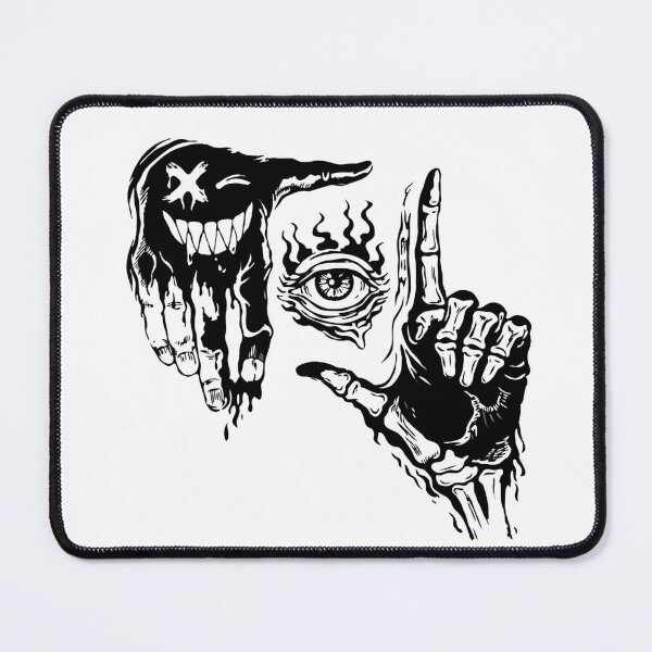 Item preview, Occult Hand Signs Framing the All-Seeing Eye – Dark Surreal Black & White Esoteric Illustration designed and sold by BrainBubbleArt.
