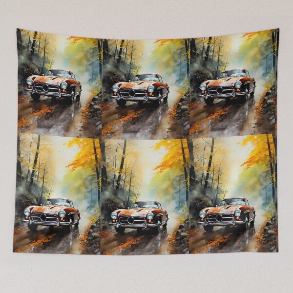 Item preview, Vintage Sports Car Gliding Through Golden Fall Woodland Canopy designed and sold by RevUpDesign.