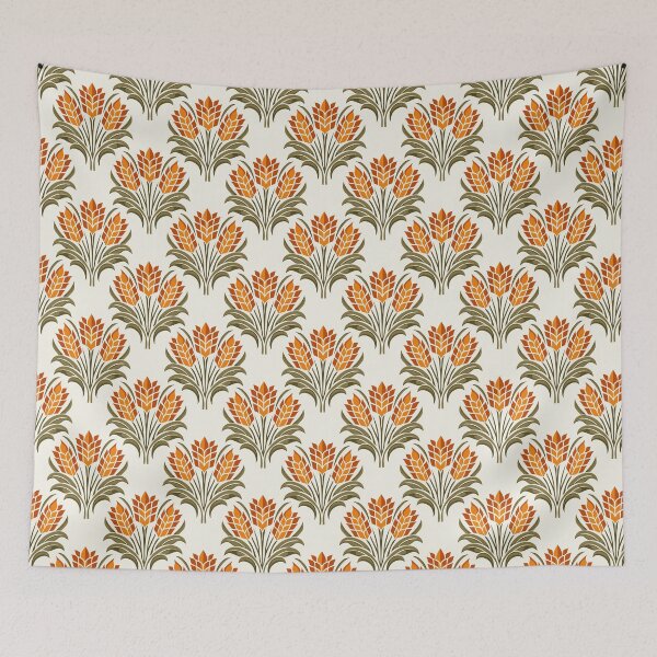 Item preview, Seamless wheat pattern with stylized grain and leaves in warm earth tones, vintage folk botanical design for fabric, wallpaper, textile, rustic background designed and sold by Opart Srinok.