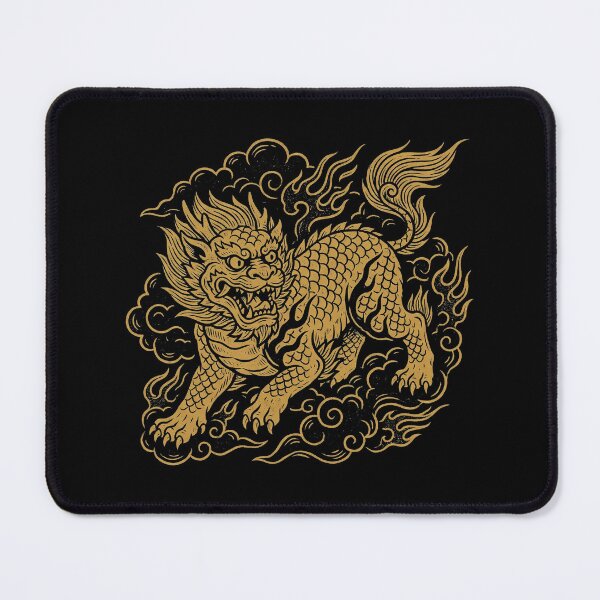 Item preview, Golden Qilin Mythical Beast Clouds Woodblock Art designed and sold by zzz888.