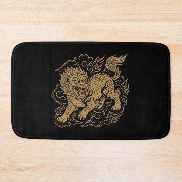 Item preview, Golden Qilin Mythical Beast Clouds Woodblock Art designed and sold by zzz888.