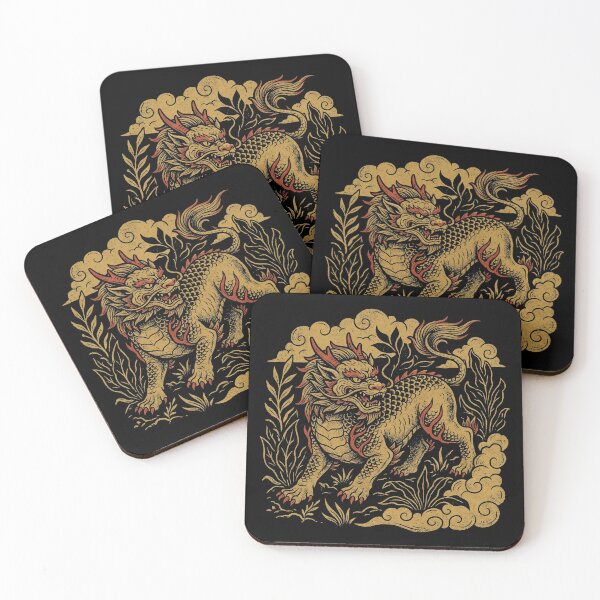 Item preview, Golden Qilin Mythical Beast Foliage Clouds Woodblock Art designed and sold by zzz888.