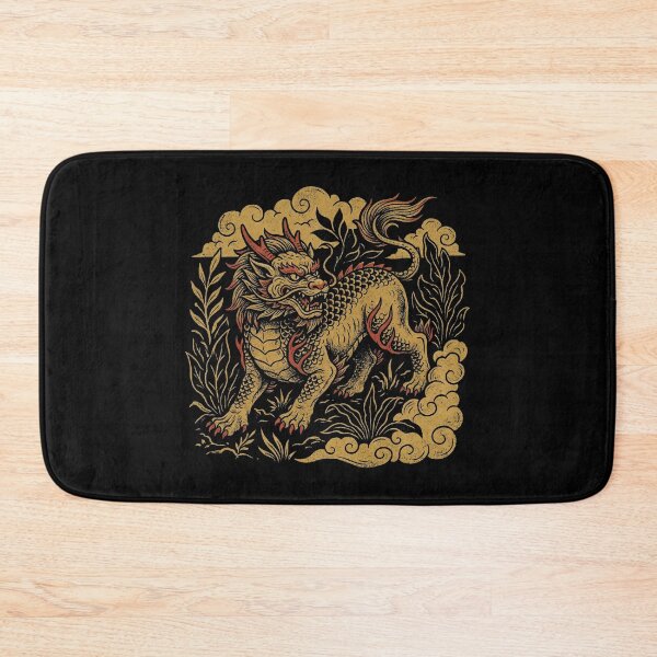 Item preview, Golden Qilin Mythical Beast Foliage Clouds Woodblock Art designed and sold by zzz888.