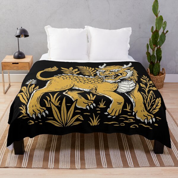 Item preview, Golden Qilin Mythical Beast Woodblock Style Art designed and sold by zzz888.
