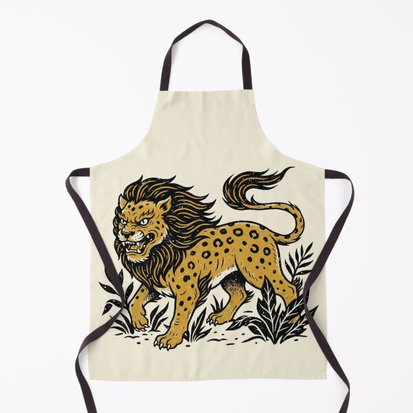Item preview, Fierce Golden Lion Leopard Mythical Beast Woodblock Art designed and sold by zzz888.