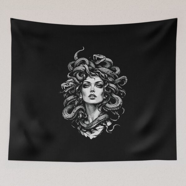 Item preview, Medusa Gorgon Portrait – Dark Feminine Power Snake Hair Mythology Art designed and sold by BrainBubbleArt.