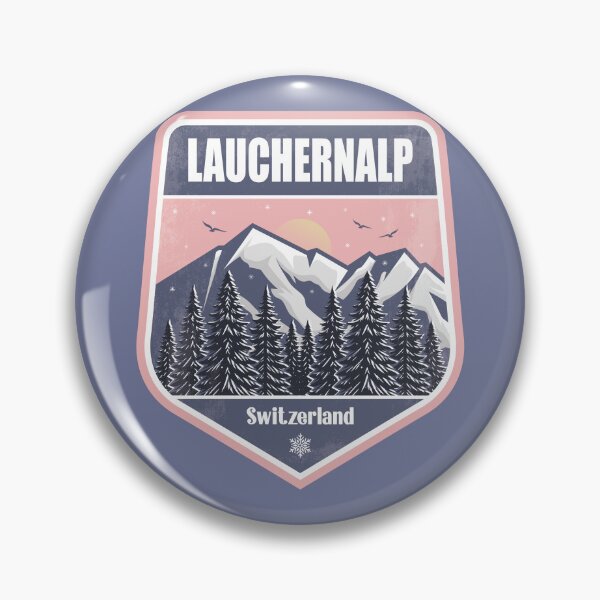 Item preview, Lauchernalp Switzerland – Snowy Mountain Winter Badge designed and sold by CynthiaGraphics.