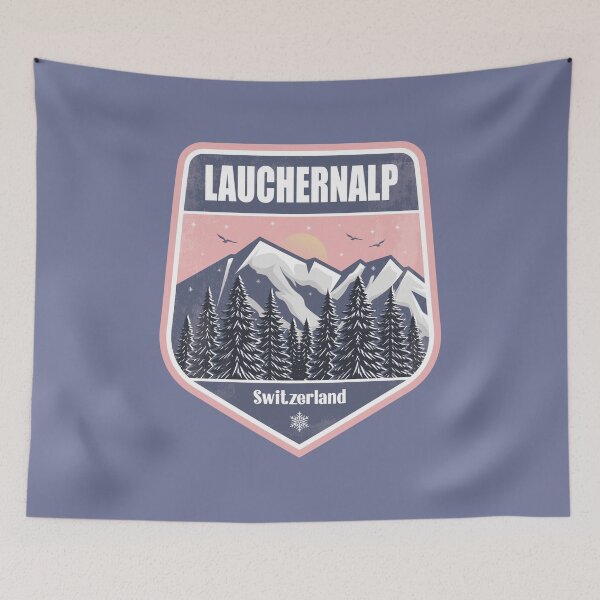 Item preview, Lauchernalp Switzerland – Snowy Mountain Winter Badge designed and sold by CynthiaGraphics.