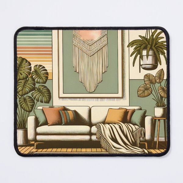 Item preview, Mid Century Modern Boho Lounge with Houseplants designed and sold by InkSmithery.