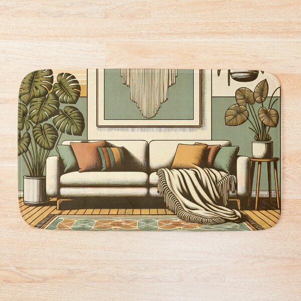 Item preview, Mid Century Modern Boho Lounge with Houseplants designed and sold by InkSmithery.