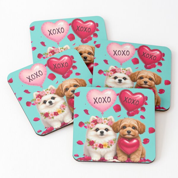 Item preview, Cute White Pomeranian & Brown Puppy Valentine's Day | XOXO Balloons & Flower Crown designed and sold by E-SarnEdge.
