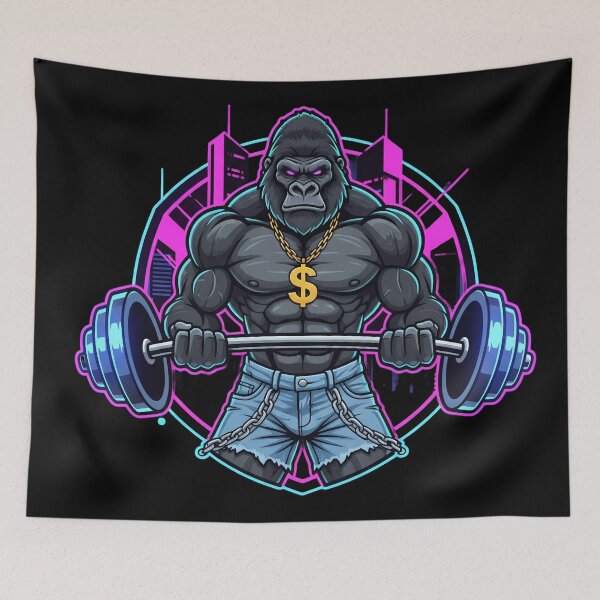 Item preview, Muscular Gorilla Bodybuilder Neon Mascot designed and sold by Sastore.online .