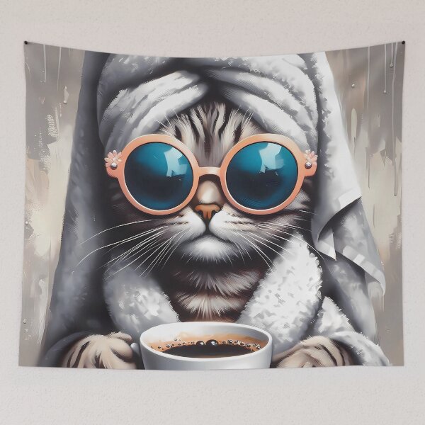 Item preview, Cute Cat With A Cup Of Coffee designed and sold by Visual Nomad Club.