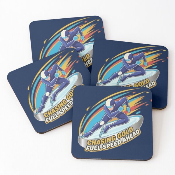 Item preview, Chasing Gold – Full Speed Ahead | Winter Skating Competition Art designed and sold by Blaze & Trail Creative.