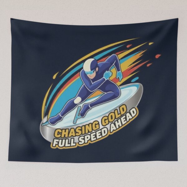 Item preview, Chasing Gold – Full Speed Ahead | Winter Skating Competition Art designed and sold by Blaze & Trail Creative.