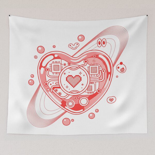 Item preview, Cyber-Pop Heart Circuit - Red & White Y2K Vector Art designed and sold by HappySproutArt.