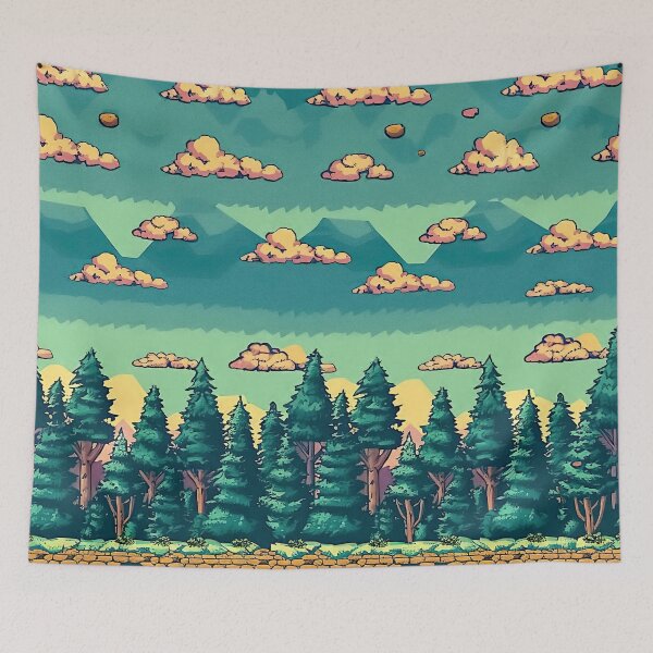 Item preview, Pixel Art Landscape Seamless Pattern | Nostalgic gamer vibes designed and sold by casaloomaria.