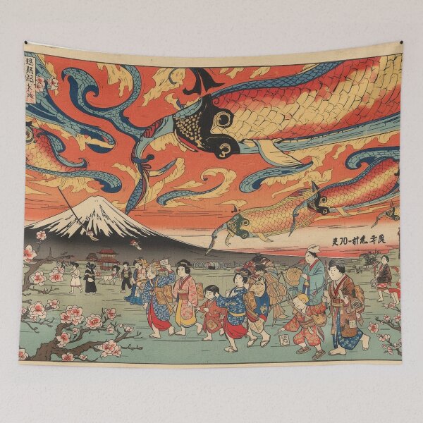 Item preview, Edo Period Koinobori Kite Festival - Vibrant Ukiyo-e Sunset Art designed and sold by Vandy Fullam.
