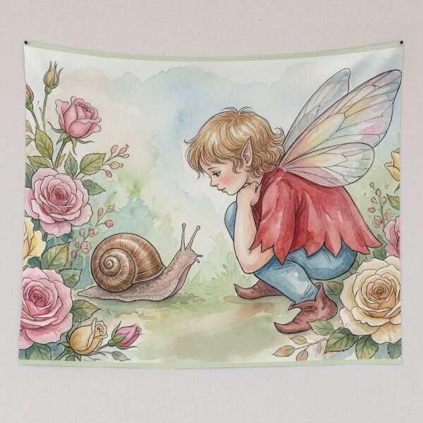Item preview,  A encounter between a pixie and a snail designed and sold by Faerieglen.