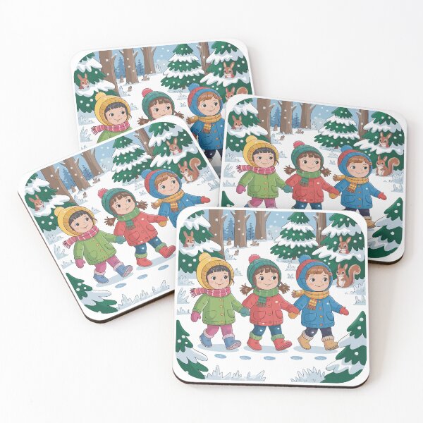 Item preview, A group of children walks through the forest in winter designed and sold by desinganddecor.