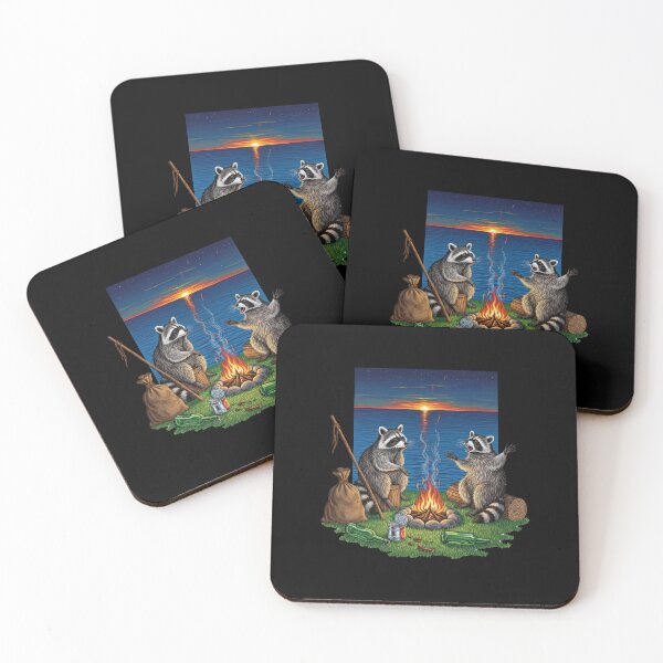 Item preview, Raccoons Roasting Marshmallows at Beach Sunset  designed and sold by TeeARTHY.