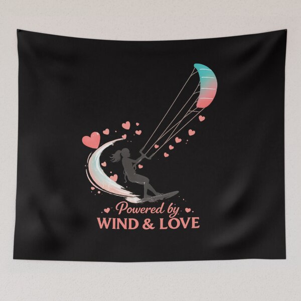 Item preview, Kitesurfing T-Shirt Powered by Wind & Love Kiteboarding Shirt for Women Ocean Sports Tee Gift for Kitesurfer Girl designed and sold by MojNetSerwis WWK.