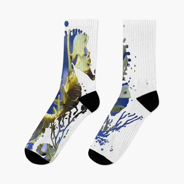 Item preview,  Seahorse Art - Seagrass Ocean Design - Abstract Blue Gold Splash Painting designed and sold by Bobraiis.