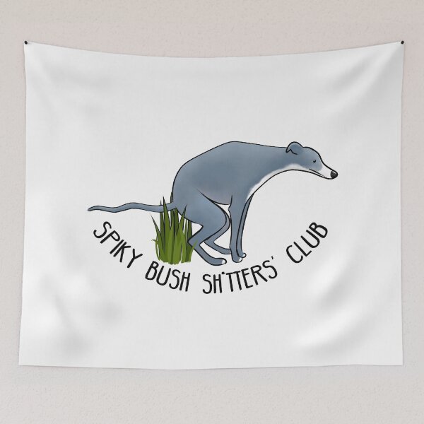 Aperçu de l'œuvre Spiky Bush Sh*tters' Club - Chien bleu et blanc créée et vendue par Tessa Draws Stoof.