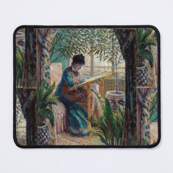 Item preview, Madame Monet Embroidering Camille Au Metier by Claude Monet: Lush Impressionist Interior designed and sold by artofuniverse.