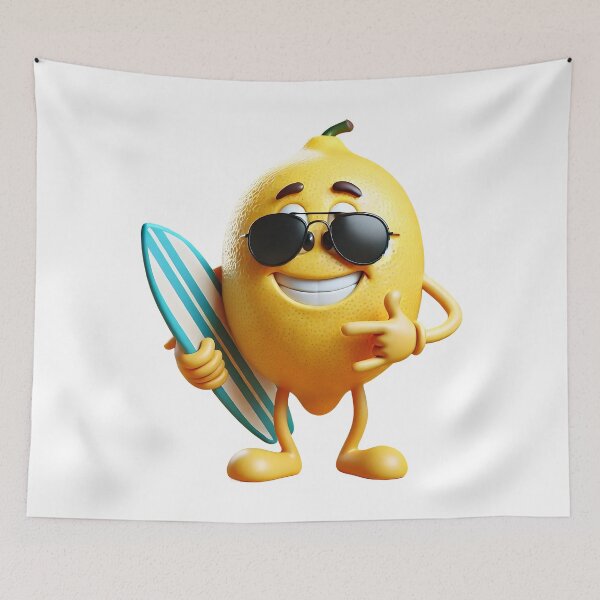 Item preview, Cool Lemon Dude With Surfboard Cartoon Summer Vibes. designed and sold by The-T-In-Retro.