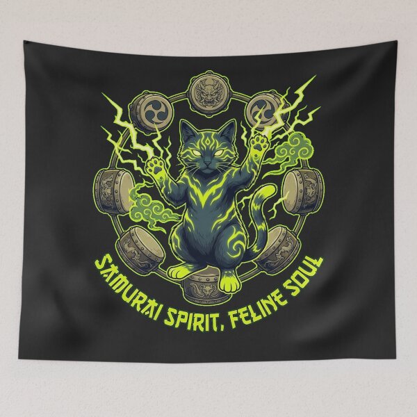 Item preview, Thunder God Neko: Raijin Inspired Mythical Lightning Cat designed and sold by Thaivi Design.
