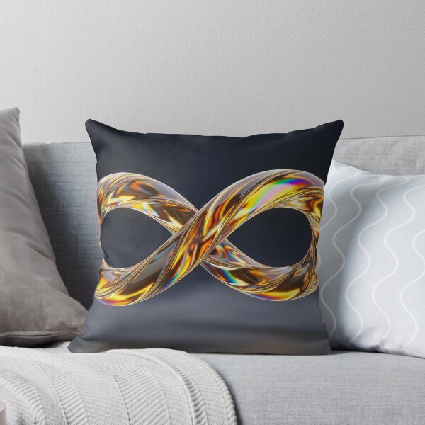 Item preview, 3D render of a golden liquid glass infinity symbol on dark studio background. Abstract Mobius strip loop representing neurodiversity, eternity, and continuity. High quality texture. designed and sold by PEUCETA-BA.