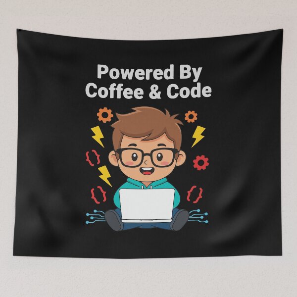 Item preview, Powered By Coffee & Code Programmer T-Shirt  Funny Developer Cartoon Design designed and sold by Design-Pro-21.