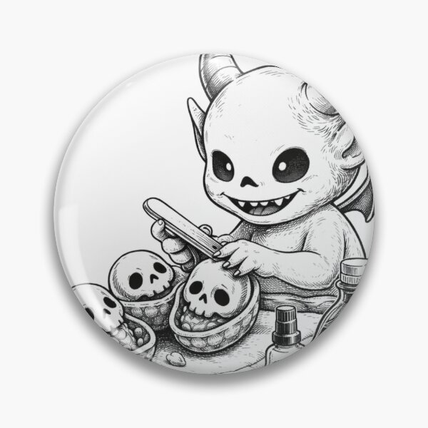 Item preview, Devil’s Nail Tech – Spooky Cute Demon Doing Skull Manicure (Line Art) designed and sold by ComedyInkFactor.