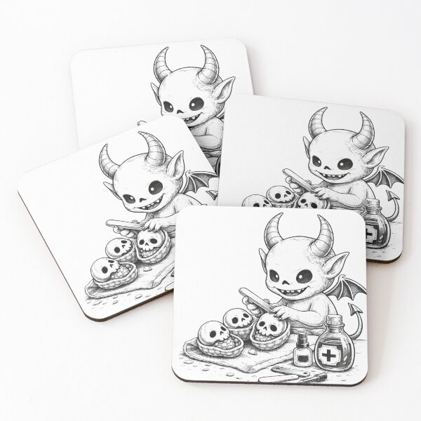 Item preview, Devil’s Nail Tech – Spooky Cute Demon Doing Skull Manicure (Line Art) designed and sold by ComedyInkFactor.