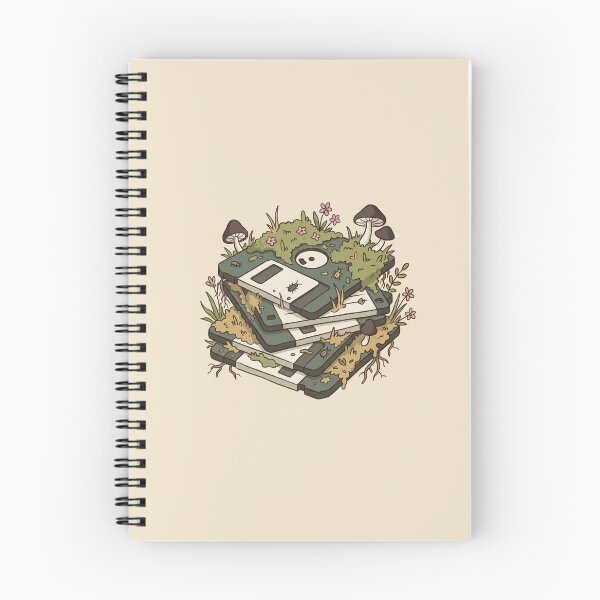 Item preview, Overgrown Floppy Disk Stack with Moss, Mushrooms, and Wildflowers, Retro Tech Art designed and sold by Magnificent Lizard.