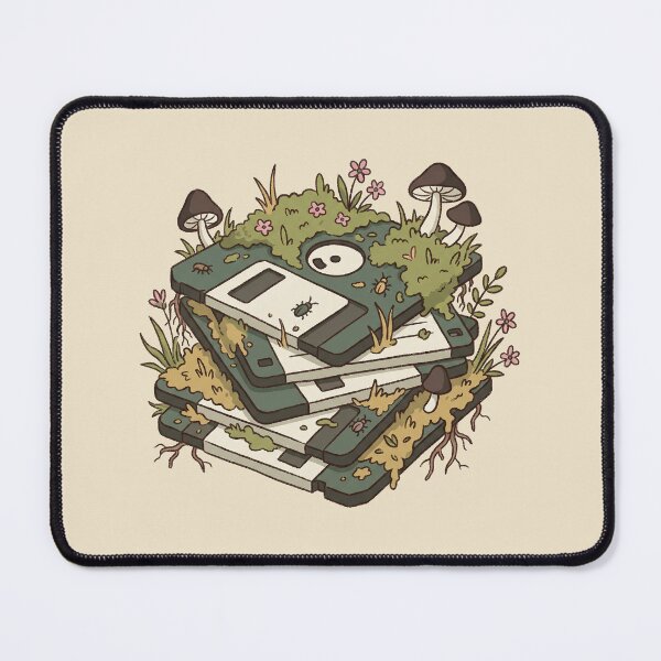 Item preview, Overgrown Floppy Disk Stack with Moss, Mushrooms, and Wildflowers, Retro Tech Art designed and sold by Magnificent Lizard.