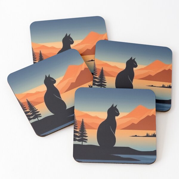Item preview, Black Cat Watching the Mountains – Retro Sunset Landscape Art designed and sold by Articooler.