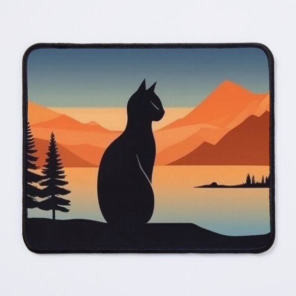 Item preview, Black Cat Watching the Mountains – Retro Sunset Landscape Art designed and sold by Articooler.