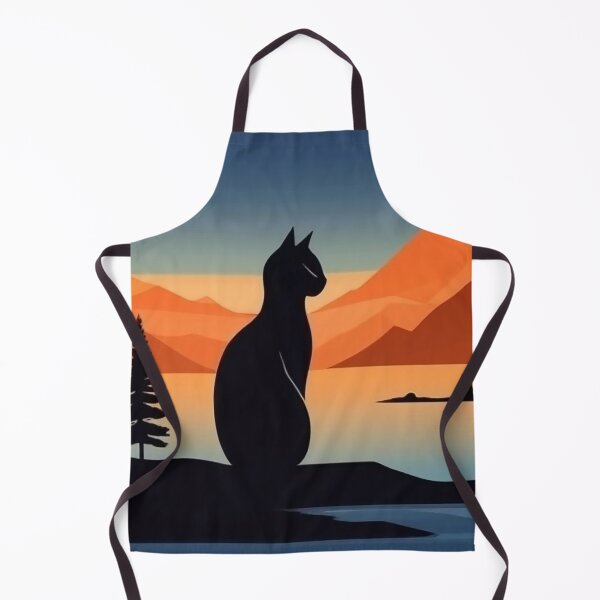 Item preview, Black Cat Watching the Mountains – Retro Sunset Landscape Art designed and sold by Articooler.