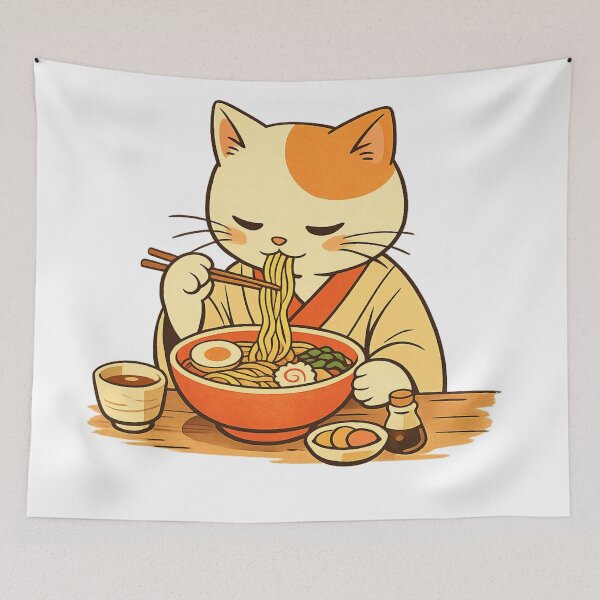 Item preview, Cat eating ramen noodles Kawaii Style designed and sold by chrysaioann.