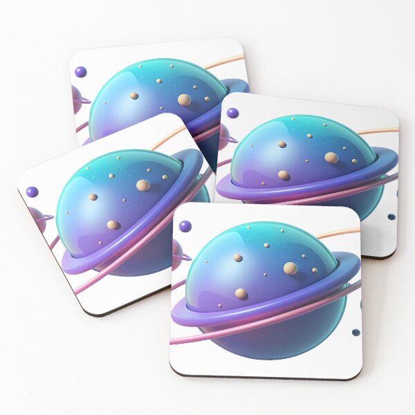 Item preview, Vibrant 3D illustration of planets and rings in space designed and sold by Creative88Art.